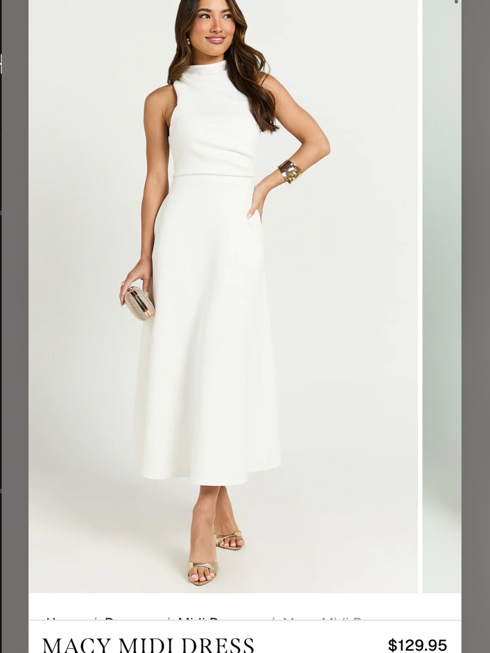 Elegant White Mock-Neck Midi Dress